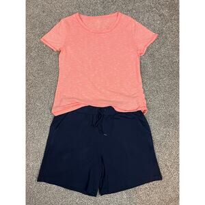 T by Talbots Women’s Pink STRIPE Top Navy Blue Shorts LARGE SUMMER Outfit